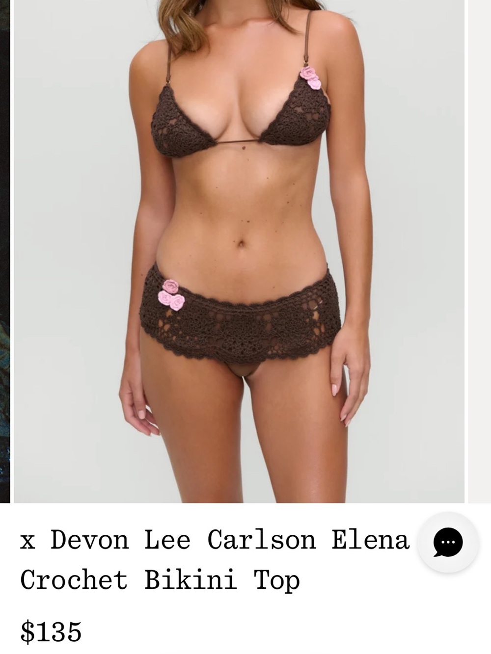 Frankie's Bikinis Crochet Triangle Bikini Set - Brown with Pink Accents - Picture 1 of 7